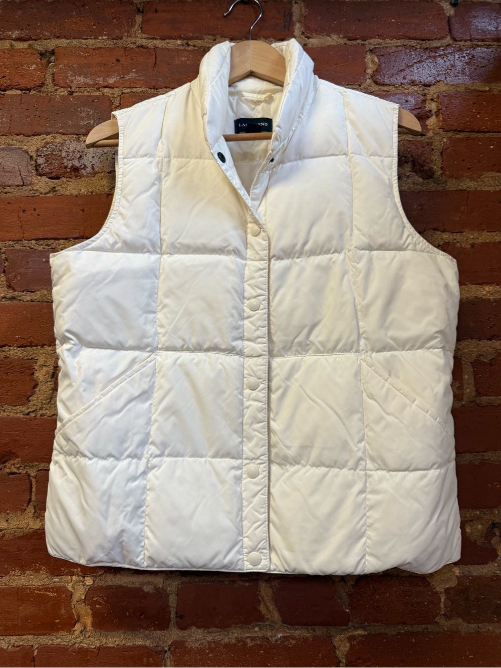 Lands' End White Quilted Puffer Vest - Women's